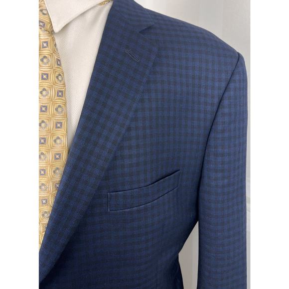 JOS A BANK Reserve Men’s Navy Gingham Check Silk Wool Sport Coat Blazer Sz 48 L